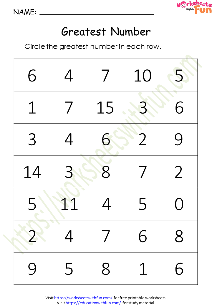 Mathematics Preschool Greatest Number Worksheet 4